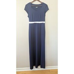 Women's Navy Blue Maxi Dress Gown Size 10 Navy Blue White Formal Cap Sleeve USA